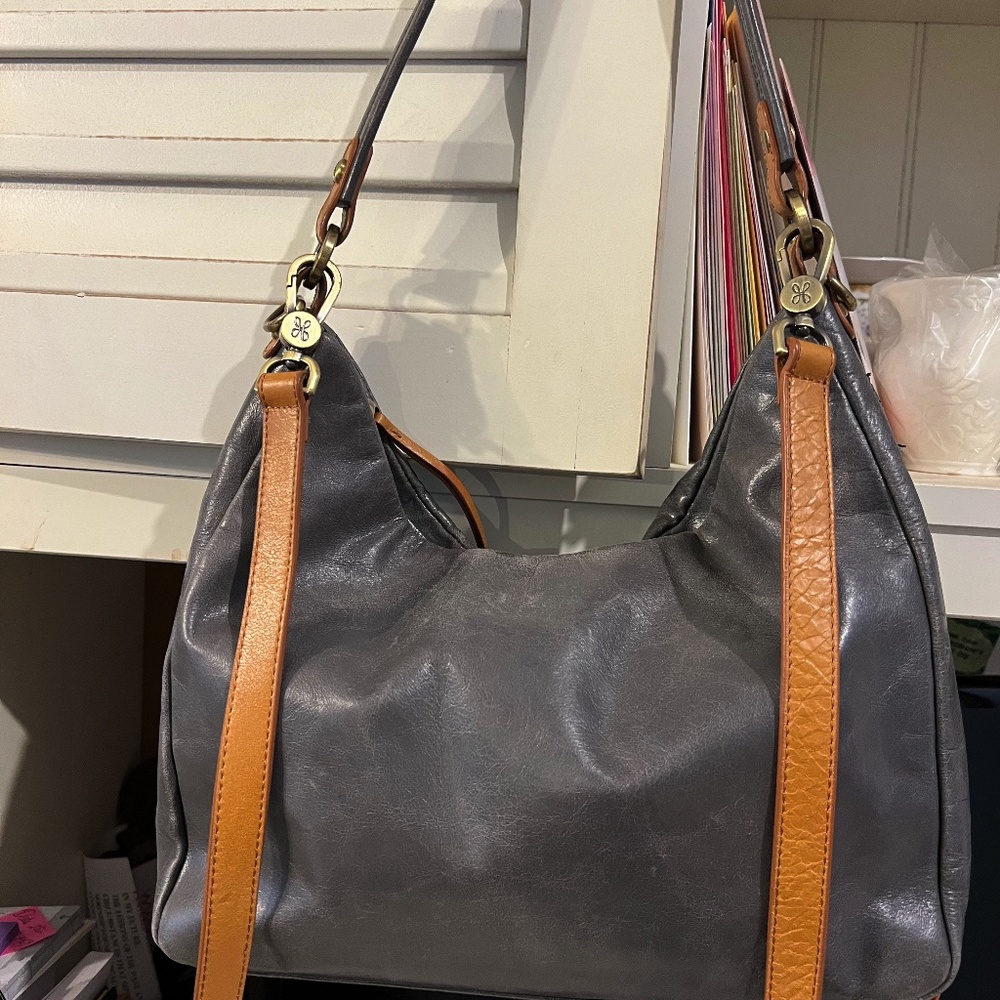 Hobo gray and tan leather purse